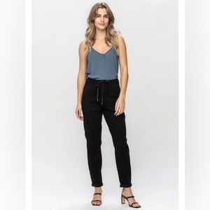 Judy Blue High Waist Jet Black Double Roll Cuff Jogger Denim